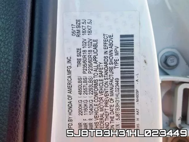 5J8TB3H31HL023449 фото 2