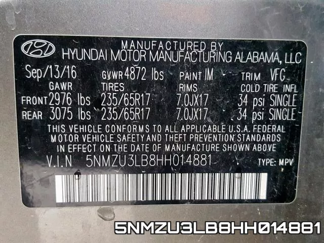 5NMZU3LB8HH014881 фото 2