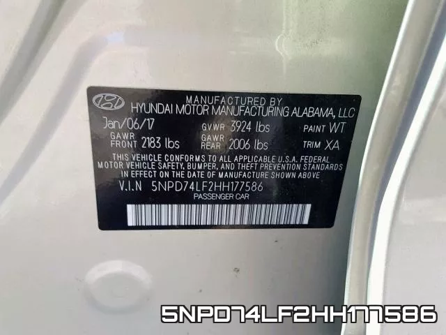 5NPD74LF2HH177586 фото 2