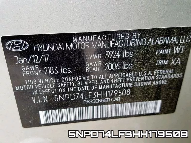 5NPD74LF3HH179508 фото 2