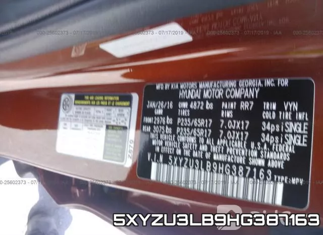 5XYZU3LB9HG387163 фото 10