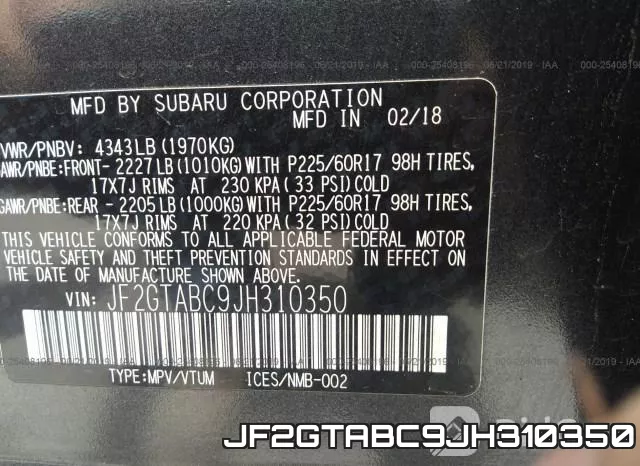 JF2GTABC9JH310350 фото 10