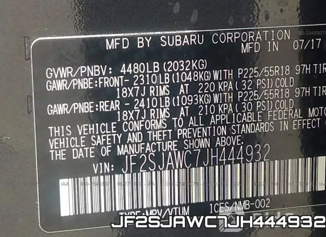 JF2SJAWC7JH444932 фото 10