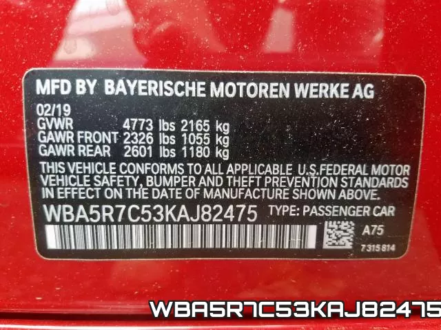 WBA5R7C53KAJ82475 фото 2