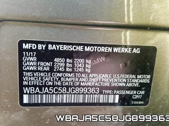 WBAJA5C58JG899363 фото 2