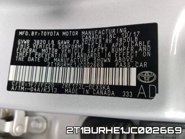 2T1BURHE1JC002669 фото 2