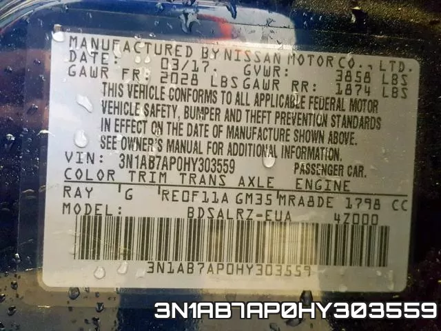 3N1AB7AP0HY303559 фото 2