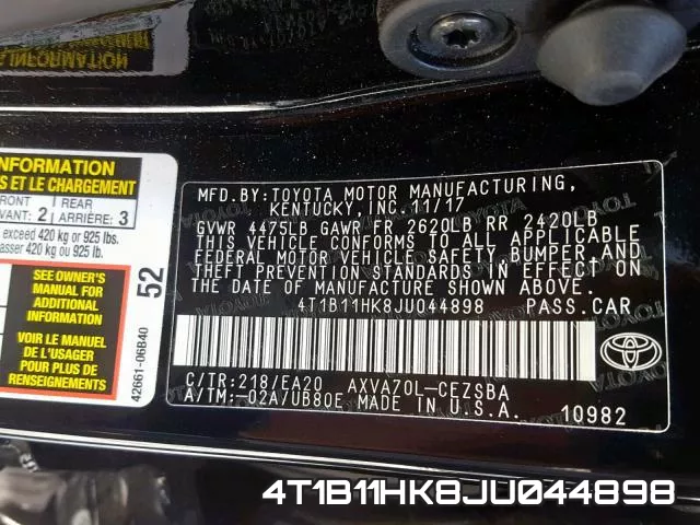 4T1B11HK8JU044898 фото 2