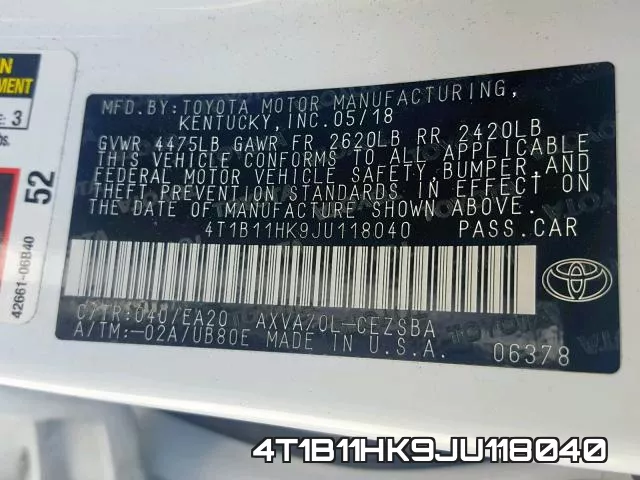 4T1B11HK9JU118040 фото 2