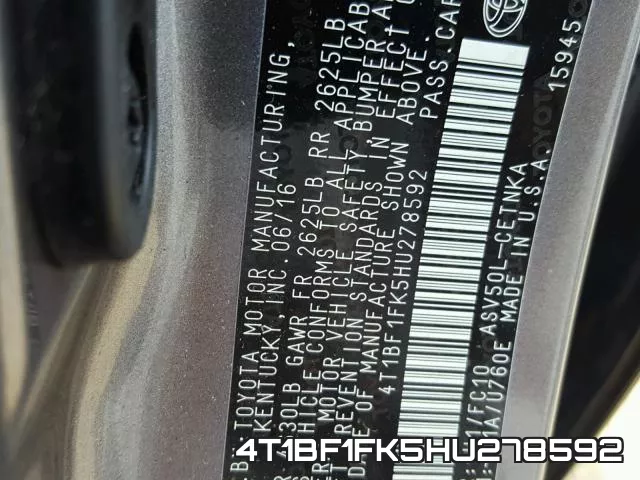 4T1BF1FK5HU278592 фото 2