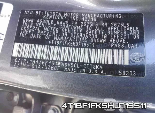 4T1BF1FK5HU719511 фото 10