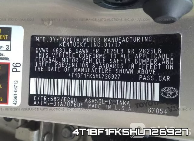 4T1BF1FK5HU726927 фото 10