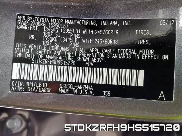5TDKZRFH9HS515720 фото 2