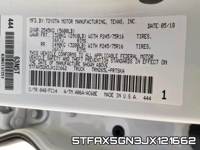 5TFAX5GN3JX121662 фото 2