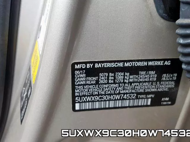 5UXWX9C30H0W74532 фото 2