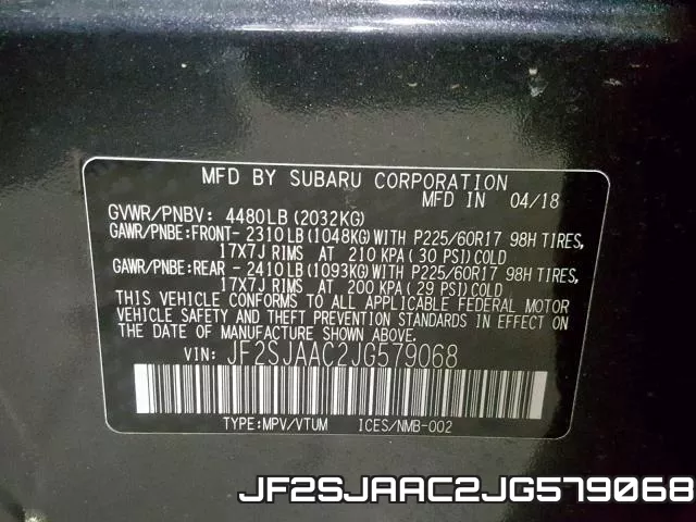 JF2SJAAC2JG579068 фото 2