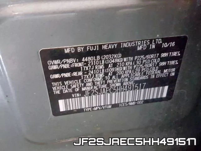 JF2SJAEC5HH491517 фото 2