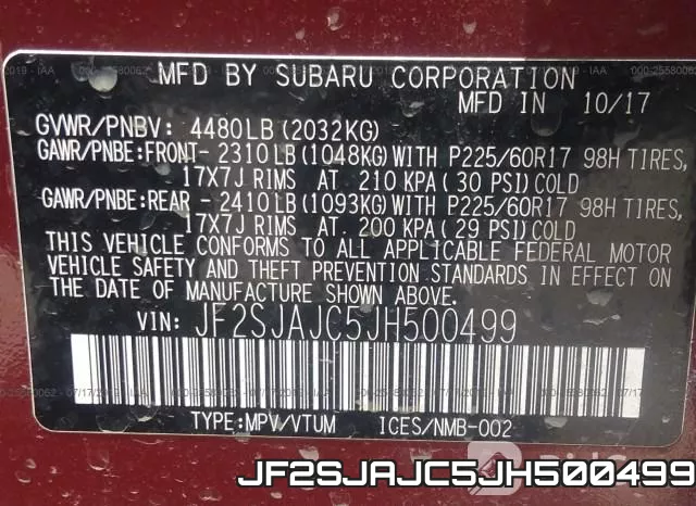 JF2SJAJC5JH500499 фото 10