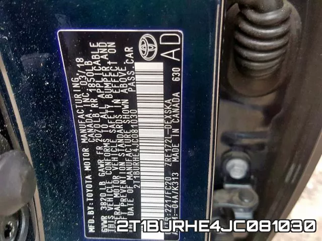 2T1BURHE4JC081030 фото 2