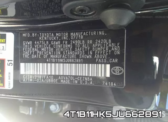 4T1B11HK5JU662891 фото 10