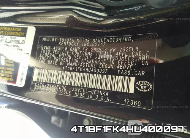 4T1BF1FK4HU400097 фото 9