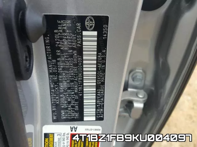 4T1BZ1FB9KU004097 фото 2