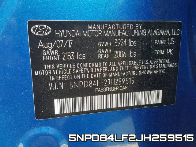 5NPD84LF2JH259515 фото 2