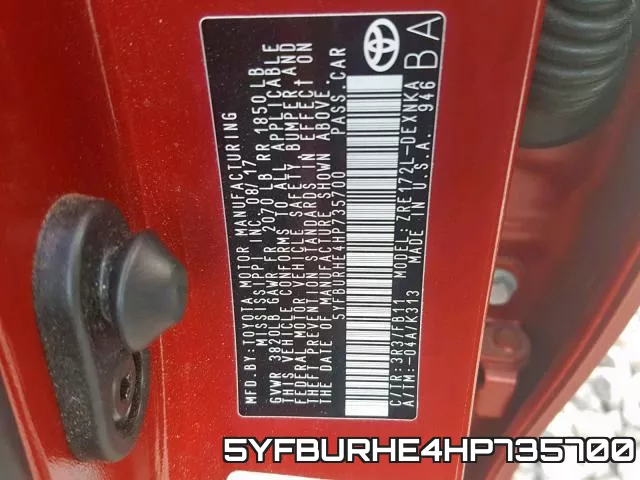 5YFBURHE4HP735700 фото 2