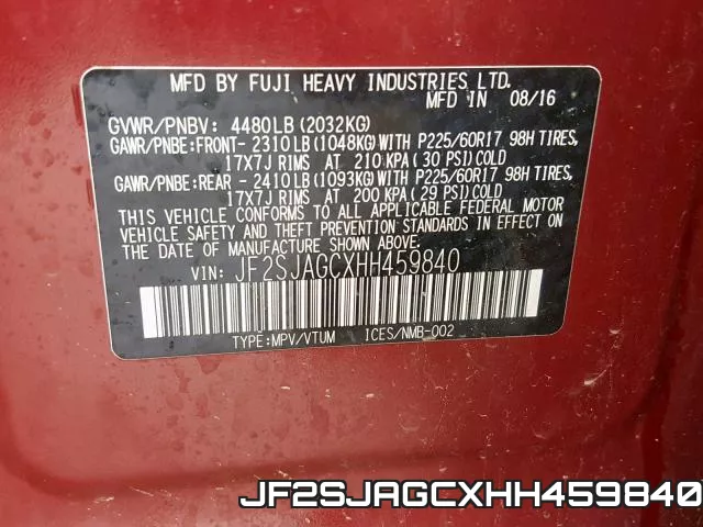 JF2SJAGCXHH459840 фото 2