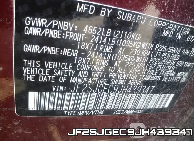 JF2SJGEC9JH439347 фото 9