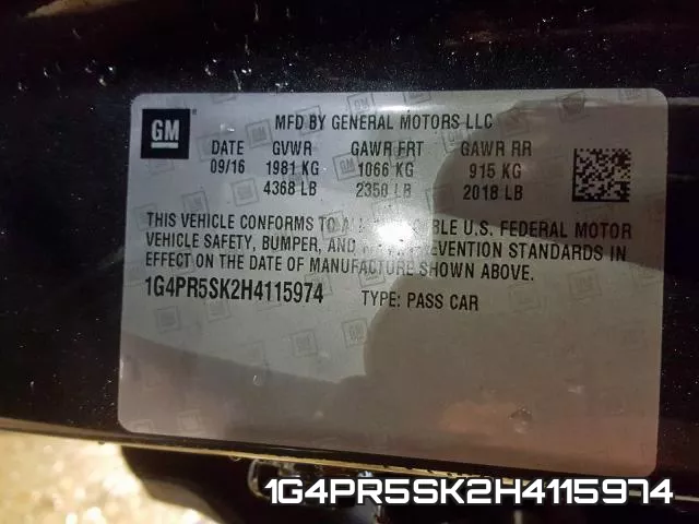 1G4PR5SK2H4115974 фото 2