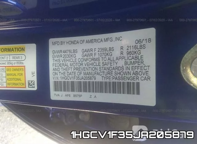 1HGCV1F35JA205879 фото 10