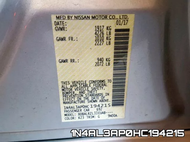 1N4AL3AP0HC194215 фото 2