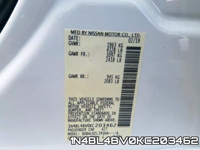 1N4BL4BV0KC203462 фото 2