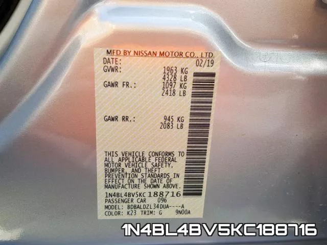 1N4BL4BV5KC188716 фото 2