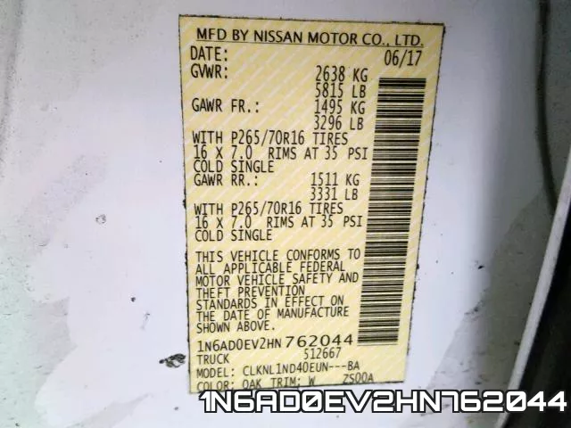 1N6AD0EV2HN762044 фото 2