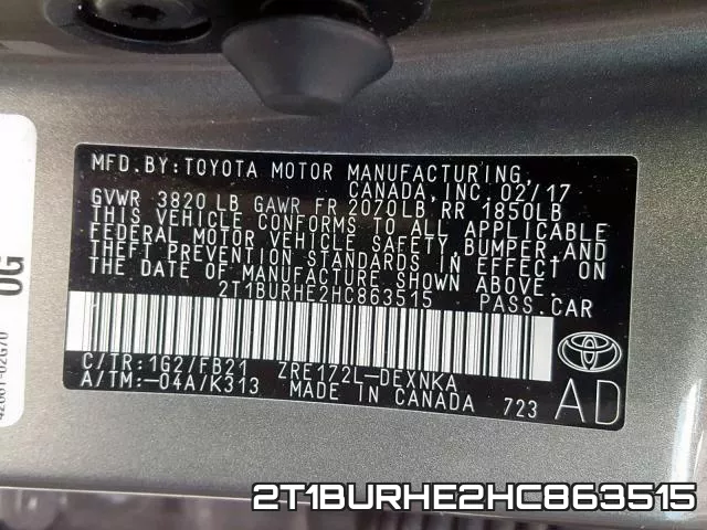 2T1BURHE2HC863515 фото 2