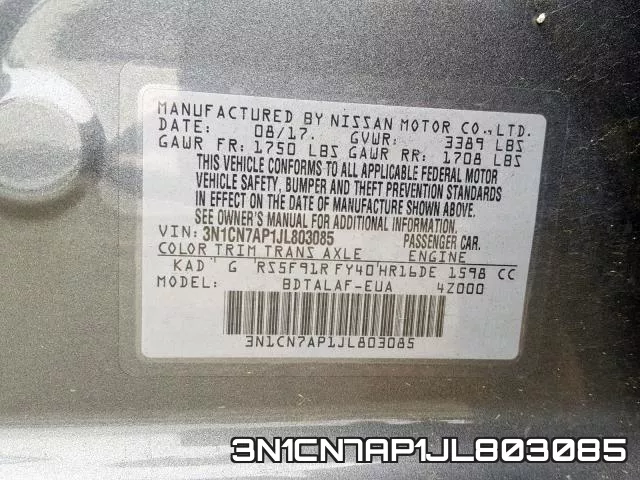 3N1CN7AP1JL803085 фото 2