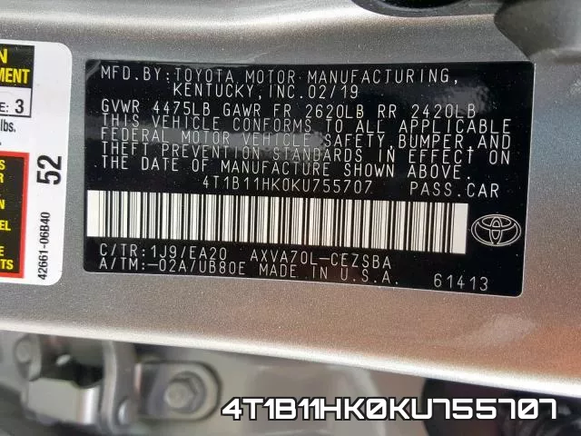 4T1B11HK0KU755707 фото 2