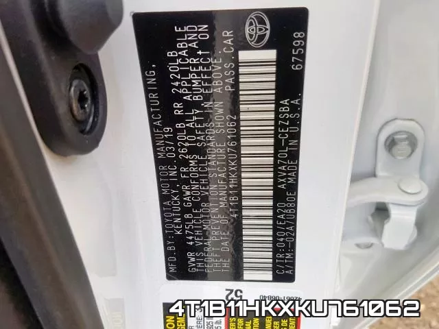 4T1B11HKXKU761062 фото 2