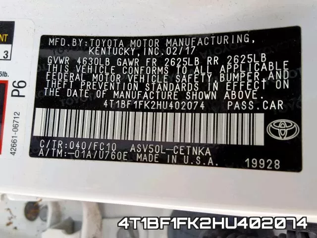 4T1BF1FK2HU402074 фото 2