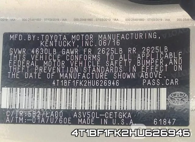 4T1BF1FK2HU626946 фото 10