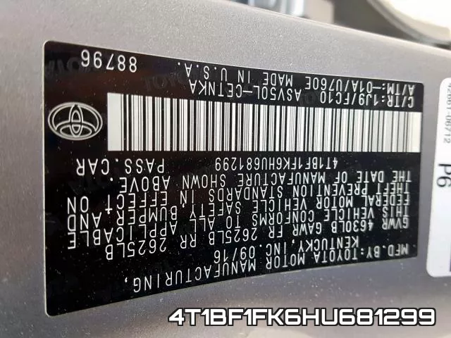 4T1BF1FK6HU681299 фото 2