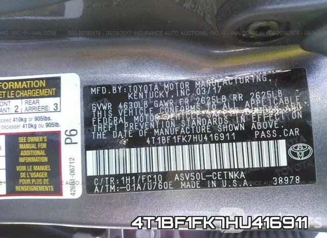 4T1BF1FK7HU416911 фото 9