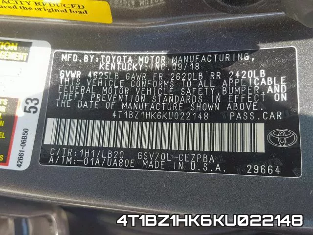 4T1BZ1HK6KU022148 фото 2