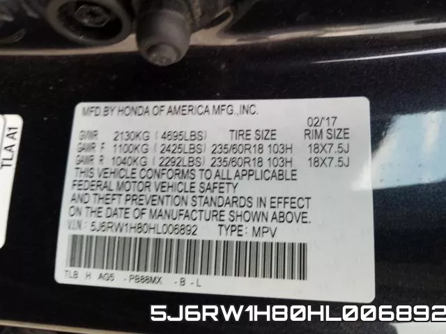 5J6RW1H80HL006892 фото 2