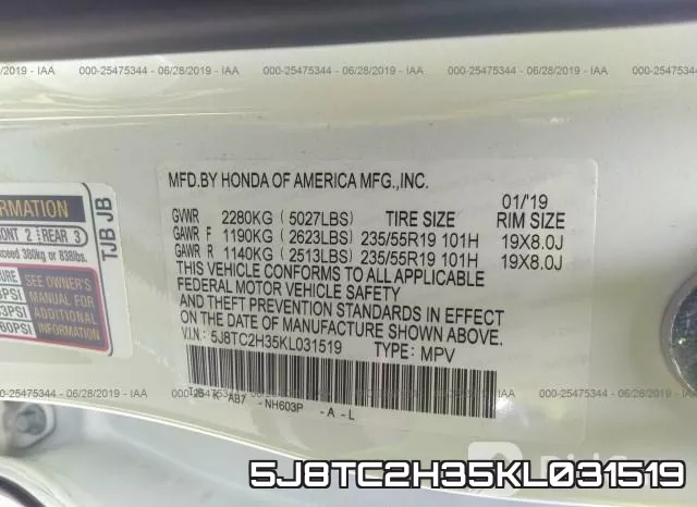 5J8TC2H35KL031519 фото 10