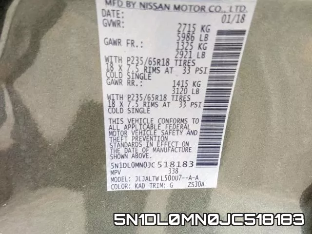 5N1DL0MN0JC518183 фото 2