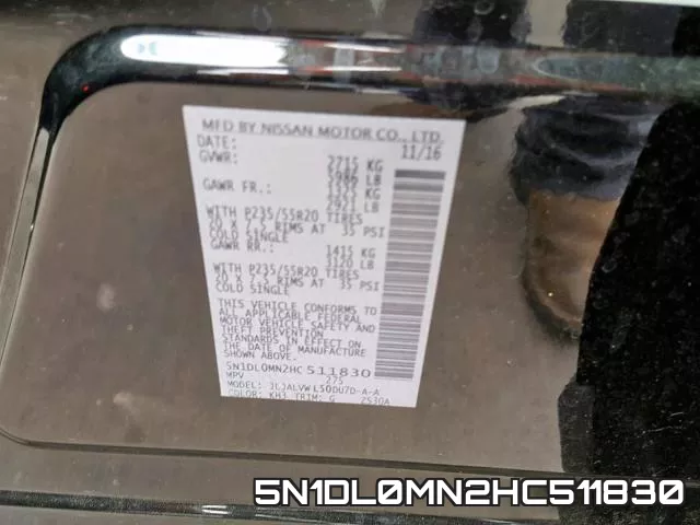 5N1DL0MN2HC511830 фото 2