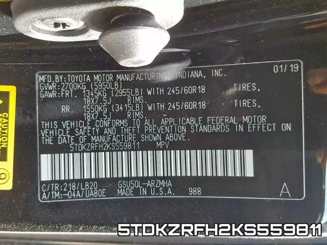 5TDKZRFH2KS559811 фото 2